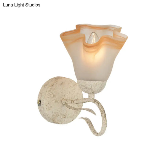 Traditional White Floral Wall Sconce Light With Frosted Glass Elegant 1-Head Lighting For Living