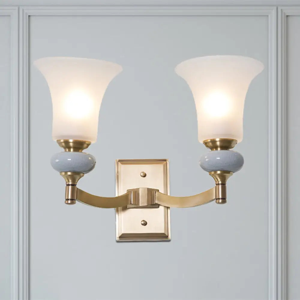 Traditional White Glass Bell Up Wall Mount Gold Lamp For Living Room 2 /