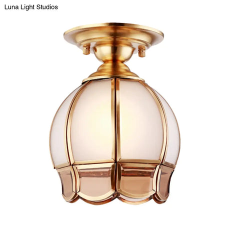 Traditional White Glass Brass Semi Flush Mount Chandelier 5’/6’ Wide Cone/Globe Ceiling 1 Bulb