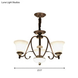 Traditional White Glass Chandelier Lamp With Dark Coffee Bell Shades - 3/6/8 Lights For Living Room