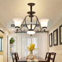 Traditional White Glass Chandelier Lamp With Dark Coffee Bell Shades - 3/6/8 Lights For Living Room