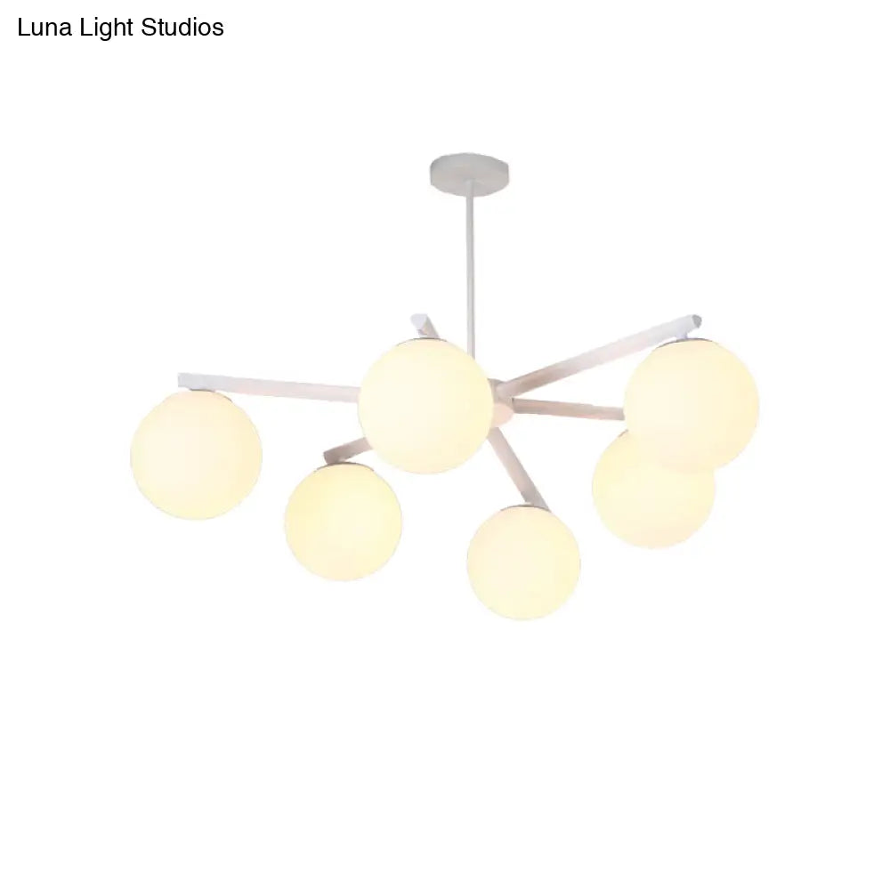 Traditional White Glass Globe Chandelier - 3/6/8 Light Pendant Fixture For Dining Room