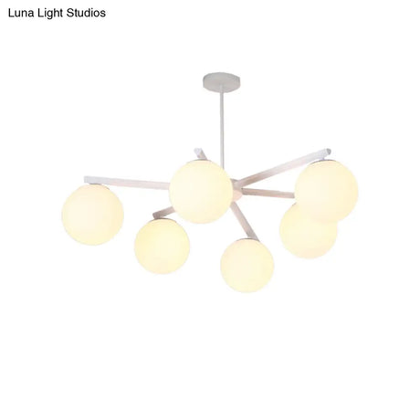 Traditional White Glass Globe Chandelier - 3/6/8 Light Pendant Fixture For Dining Room
