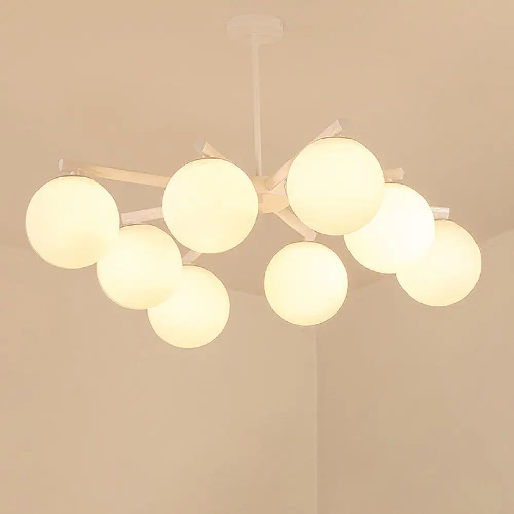 Traditional White Glass Globe Chandelier - 3/6/8 Light Pendant Fixture For Dining Room 8 /