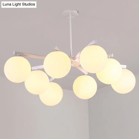 Traditional White Glass Globe Chandelier - 3/6/8 Light Pendant Fixture For Dining Room