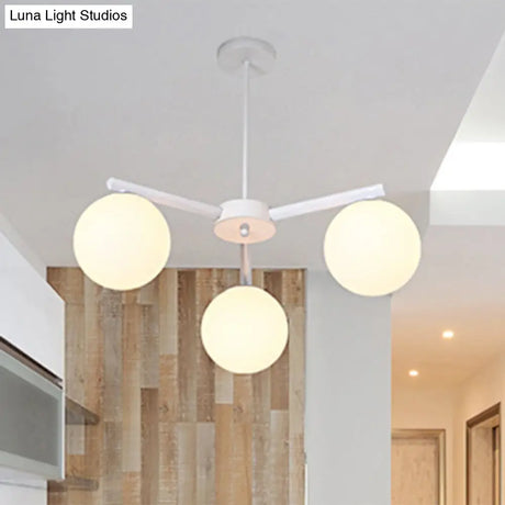 Traditional White Glass Globe Chandelier - 3/6/8 Light Pendant Fixture For Dining Room
