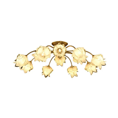 Traditional White Glass Semi - Flush Petal Ceiling Light With 12 Lights / B