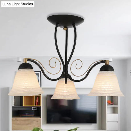 Traditional White Glass Semi-Mount Living Room Ceiling Light With 3 Lights By Bell