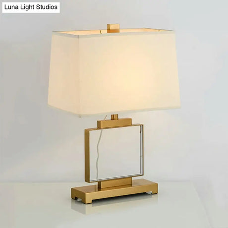 Traditional White Rectangle Study Lamp With Metal Base - Perfect Reading Light (1 Bulb)