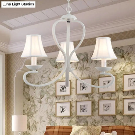 Traditional White Scalloped Chandelier - 3/6/8 Light Fabric Hanging Pendant For Living Room