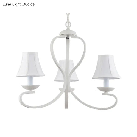 Traditional White Scalloped Chandelier - 3/6/8 Light Fabric Hanging Pendant For Living Room