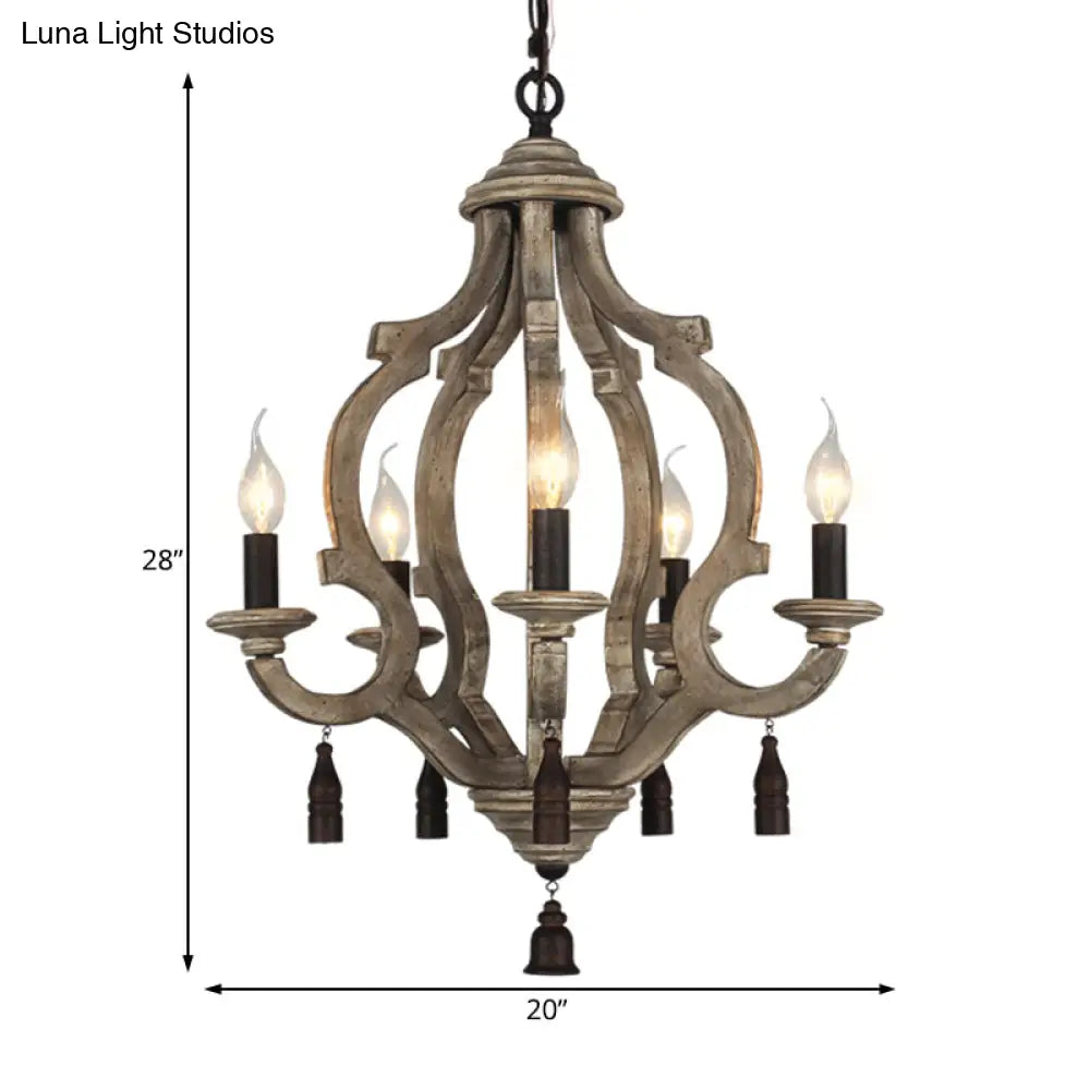 Traditional Wood Ceiling Light: 5-Light Dark/Wood/White Lantern Chandelier For Bedroom
