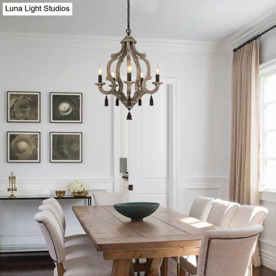 Traditional Wood Ceiling Light: 5-Light Dark/Wood/White Lantern Chandelier For Bedroom