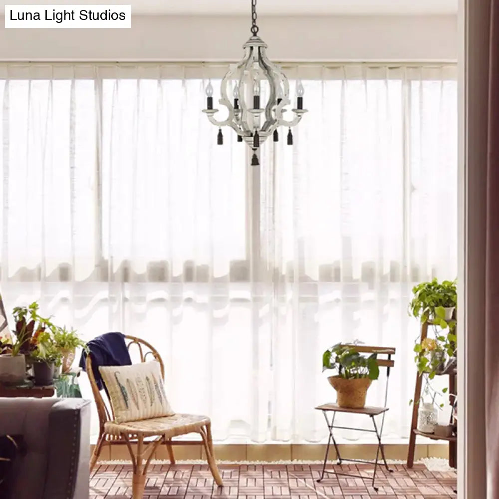 Traditional Wood Ceiling Light: 5-Light Dark/Wood/White Lantern Chandelier For Bedroom