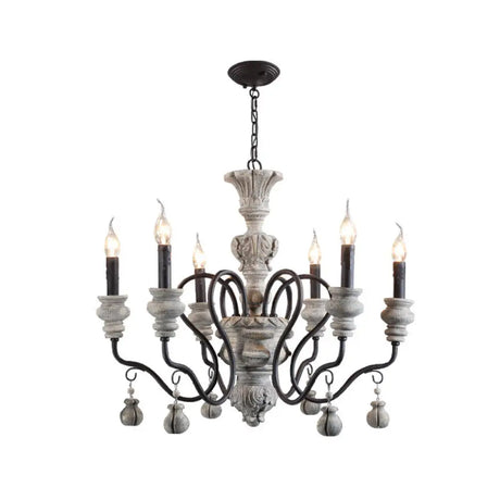 Traditional Wooden Candelabra Ceiling Chandelier For Dining Room With Curved Rustic Arm 6 / Rust