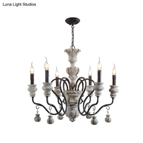 Traditional Wooden Candelabra Ceiling Chandelier For Dining Room With Curved Rustic Arm