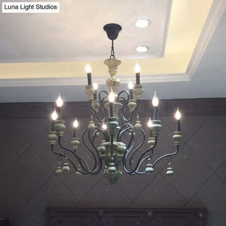 Traditional Wooden Candelabra Ceiling Chandelier For Dining Room With Curved Rustic Arm
