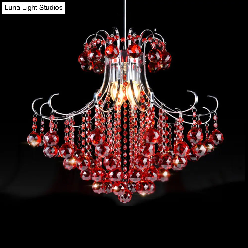 Traditionalist Raindrop Purple/Red Crystal Ball Chandelier Pendant Light With Chrome Down Lighting -