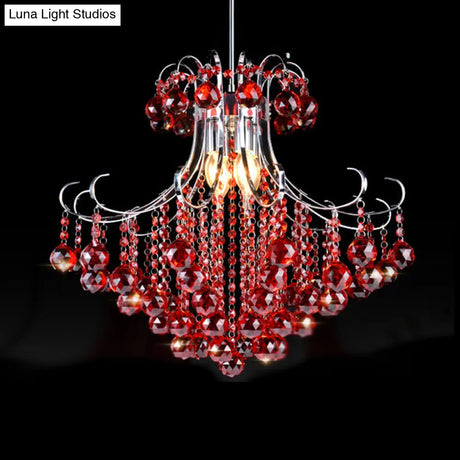Traditionalist Raindrop Purple/Red Crystal Ball Chandelier Pendant Light With Chrome Down Lighting -