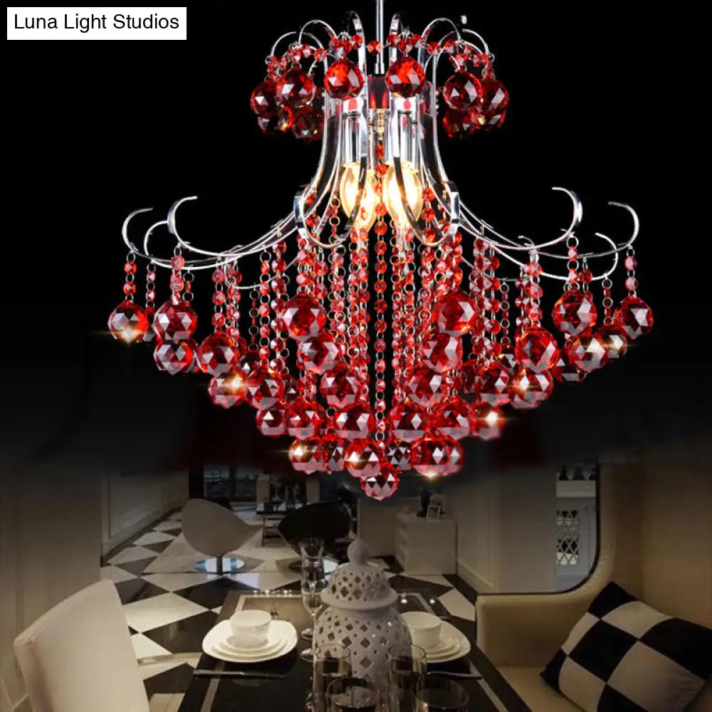Traditionalist Raindrop Purple/Red Crystal Ball Chandelier Pendant Light With Chrome Down Lighting -