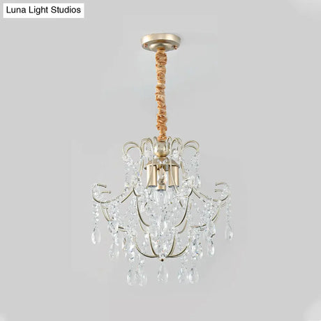 Transitional 3-Light Gold Ceiling Pendant Chandelier With Crystal Draping