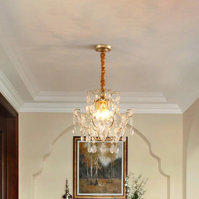 Transitional 3-Light Gold Ceiling Pendant Chandelier With Crystal Draping