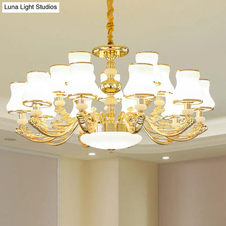 Transitional White Glass Pendant Lighting With Elegant Gold Finish