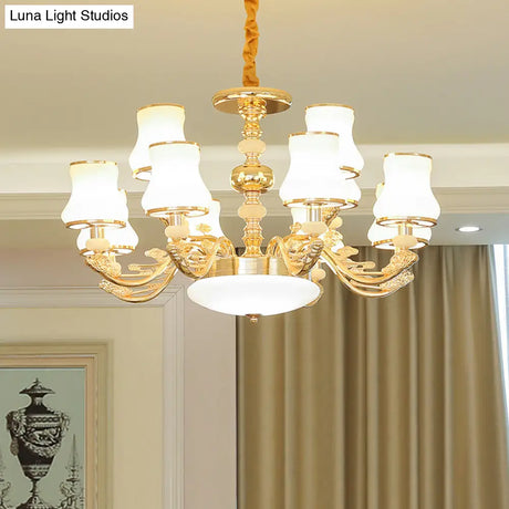 Transitional White Glass Pendant Lighting With Elegant Gold Finish