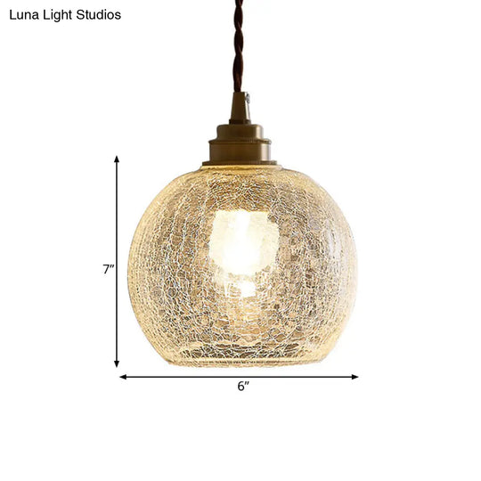 Translucent Crackle Glass Pendant Light Kit - Minimalist Spherical Design For Dining Room