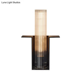 Translucent Glass Wall Light Kit: Vintage Black Tube Bedroom Sconce Fixture With Slot Arm