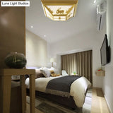 Trapezoid Brass Flush Mount Vintage Metal Ceiling Lamp With 4 Bulbs – Ideal For Living Room Lighting