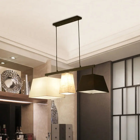 Trapezoid Fabric Hanging Lamp - 3/5 Black And White Lights Contemporary Island Light Kit 3 /