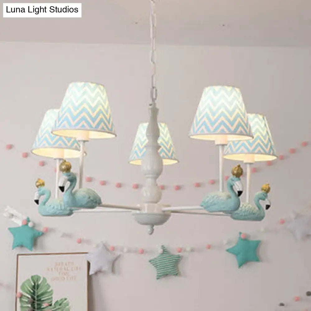 Trapezoid Shade Hanging Ceiling Lamp With Swan Fabric: Nordic Chandelier For Bedrooms