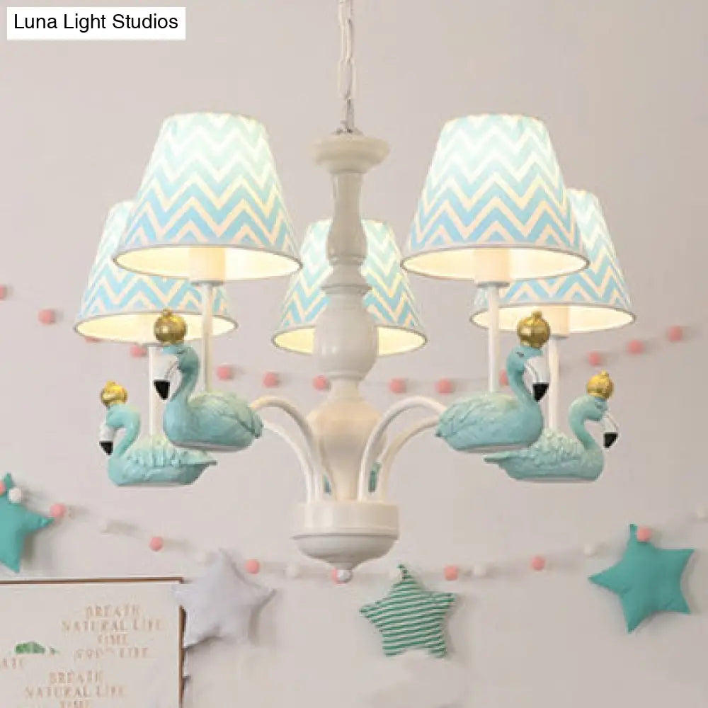 Trapezoid Shade Hanging Ceiling Lamp With Swan Fabric: Nordic Chandelier For Bedrooms