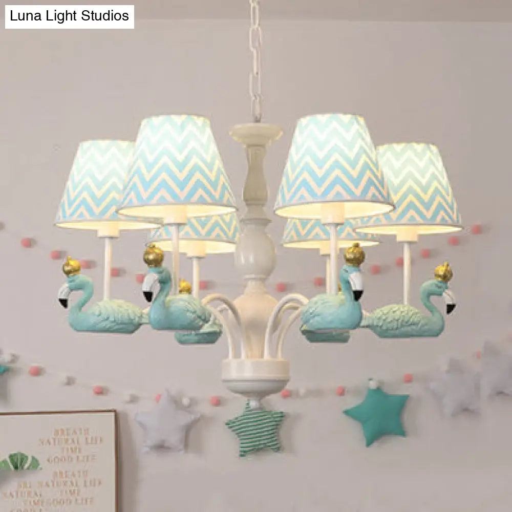 Trapezoid Shade Hanging Ceiling Lamp With Swan Fabric: Nordic Chandelier For Bedrooms