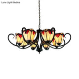 Trapezoid Stained Glass Pendant Light With Adjustable Metal Chain - 5/6/8 Suspended Fixture