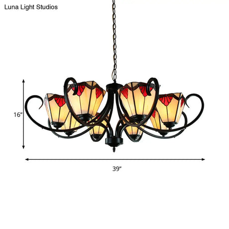 Trapezoid Stained Glass Pendant Light With Adjustable Metal Chain - 5/6/8 Suspended Fixture