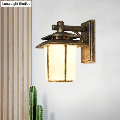 Trapezoid Wall Lamp With 1 Light - 7.5/10 Wide Opaque Glass Mounted Lighting In Black/Brass