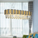 Tri-Sided Crystal Rod Hanging Lamp - Traditional Gold Chandelier Light With 10 Heads