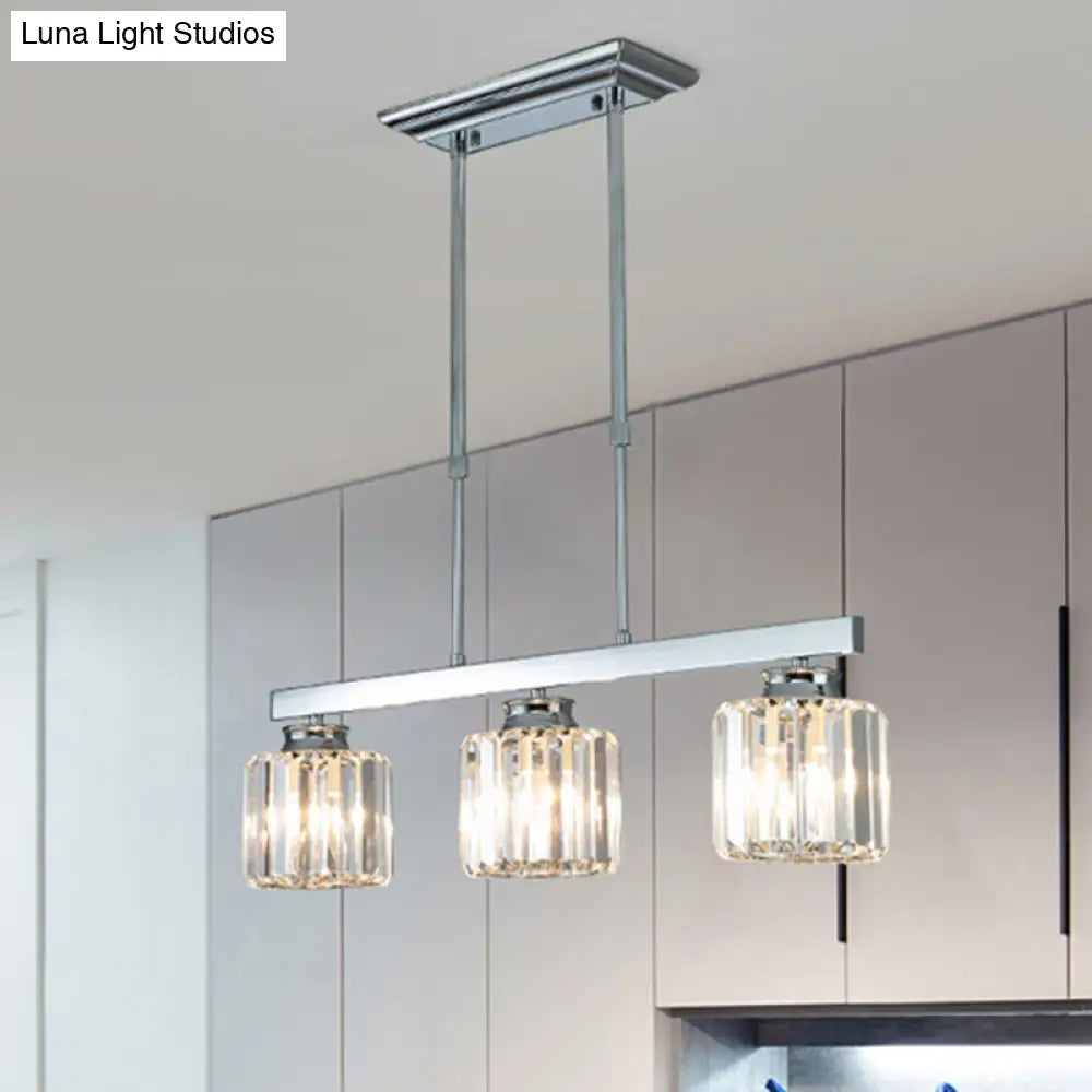 Tri-Sided Crystal Rod Silver Pendant Light For Dining Room And Kitchen Island 3 /
