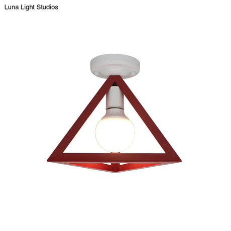 Triangle Ceiling Fixture With Cage Shade Loft - Style 1 - Bulb Metal Semi - Flush Mount Light –