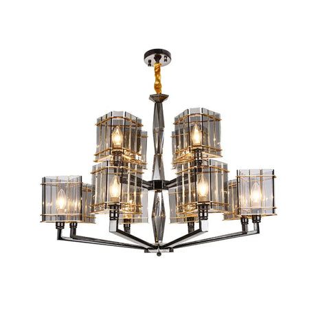 Triangular Smoke Glass Suspension Chandelier - Artistic Black Lighting For Dining Room 12 /