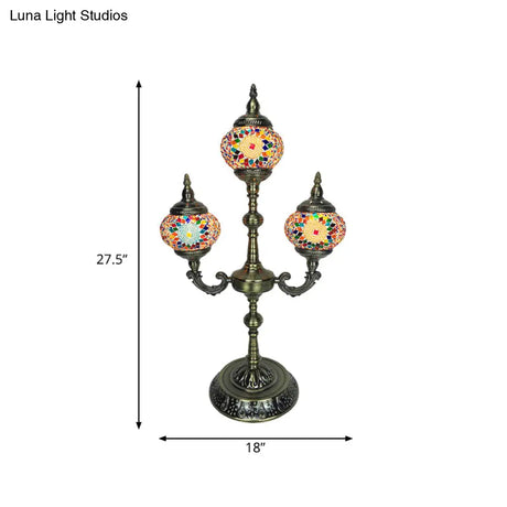 Trident Night Light - 3-Light Traditional Beige/Orange/Blue Multi-Stained Glass For Bedside