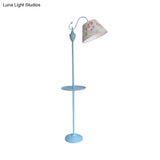 Truncated Cone Shade Floor Lamp In Macaron Fabric - Pink/Blue/Yellow | 1 Bulb Storage Tray Ideal For