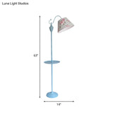 Truncated Cone Shade Floor Lamp In Macaron Fabric - Pink/Blue/Yellow | 1 Bulb Storage Tray Ideal For