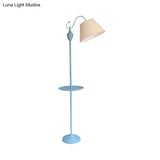 Truncated Cone Shade Floor Lamp In Macaron Fabric - Pink/Blue/Yellow | 1 Bulb Storage Tray Ideal For