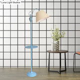 Truncated Cone Shade Floor Lamp In Macaron Fabric - Pink/Blue/Yellow | 1 Bulb Storage Tray Ideal For