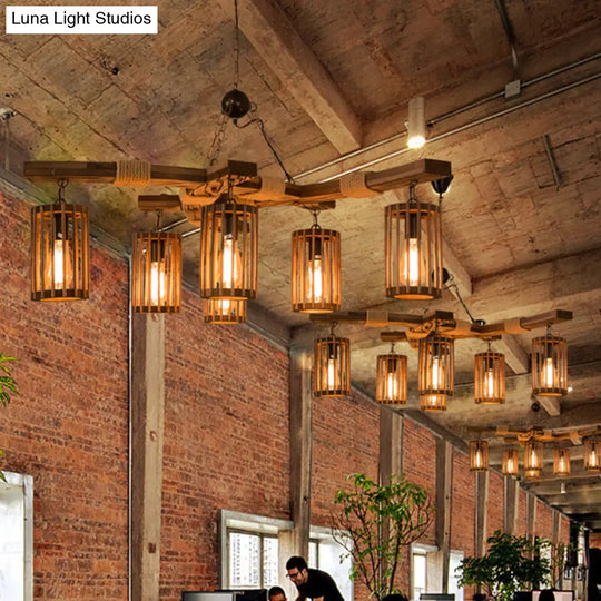 Tseen Kee - Vintage Wood Brown Chandelier Cylinder Pendant Light (3/6-Light) 6 /