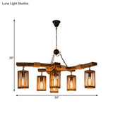 Tseen Kee - Vintage Wood Brown Chandelier Cylinder Pendant Light (3/6-Light)