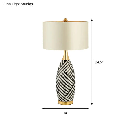Tubular Task Lighting - Contemporary Fabric 1 Head Small Desk Lamp 14/15 Wide Black And White